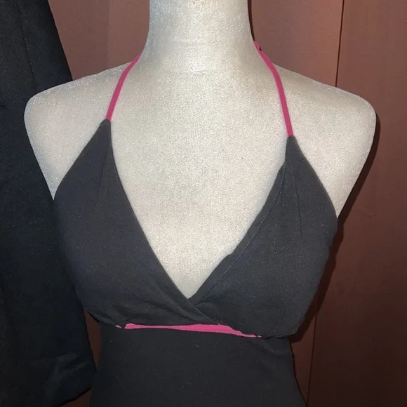 Supporting Radical Habits Black 🖤 Pink 💗 Camisole Halter Top Lace Back Med - Picture 2 of 9